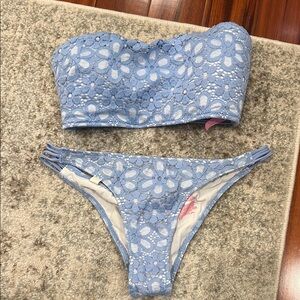 Victoria’s Secret Floral Lace Bandeau Bikini Set - Blue